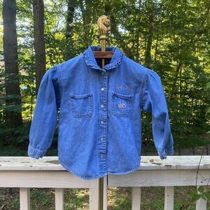 Vintage 90s Levi’s Girl’s Denim Floral Embroidered Blouse